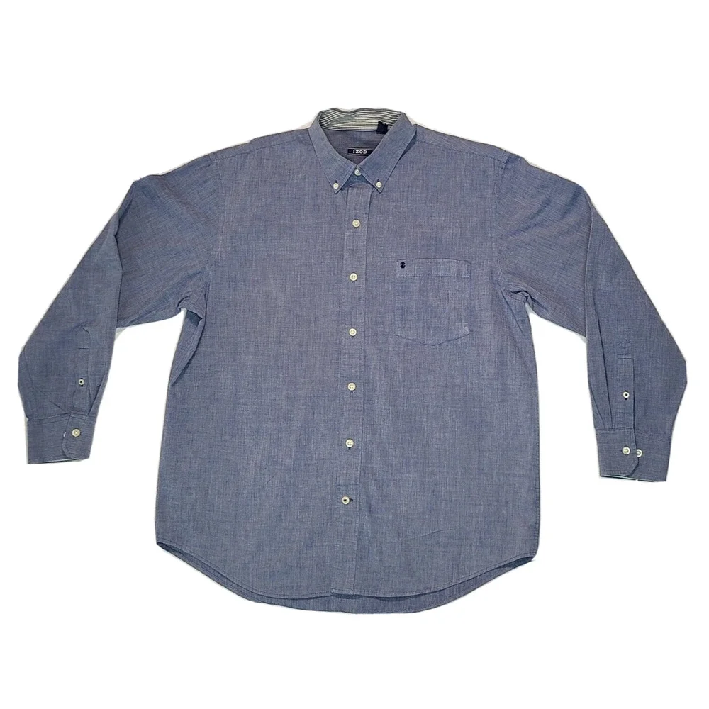 Izod Men's Blue Long Sleeve 100% Cotton Shirt Size Large